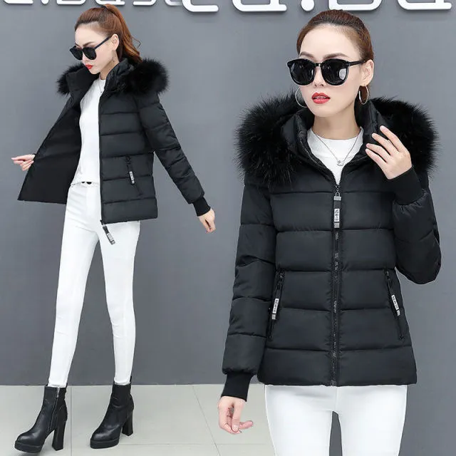 2021 New Winter Parkas Women Jacket Fur Collar Hooded Basic Coat Thicken Female Jacket Warm Cotton Padded Outerwear Plus Size