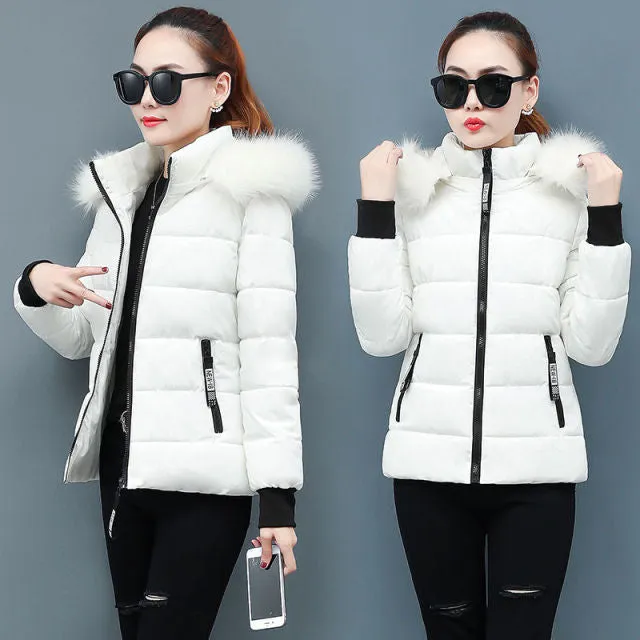 2021 New Winter Parkas Women Jacket Fur Collar Hooded Basic Coat Thicken Female Jacket Warm Cotton Padded Outerwear Plus Size