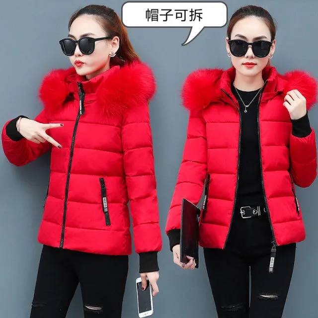 2021 New Winter Parkas Women Jacket Fur Collar Hooded Basic Coat Thicken Female Jacket Warm Cotton Padded Outerwear Plus Size