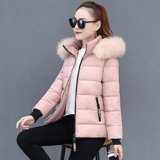 2021 New Winter Parkas Women Jacket Fur Collar Hooded Basic Coat Thicken Female Jacket Warm Cotton Padded Outerwear Plus Size