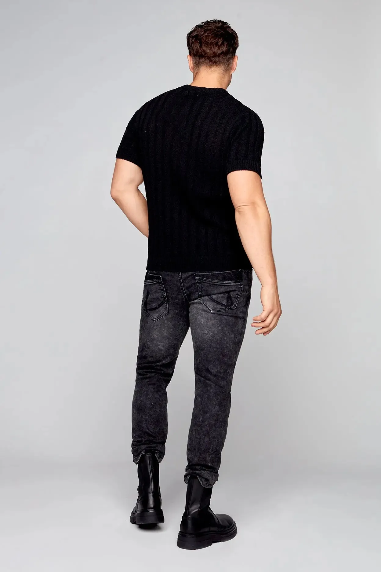 5 Pocket Straight Fit Jeans - Black Acid Wash