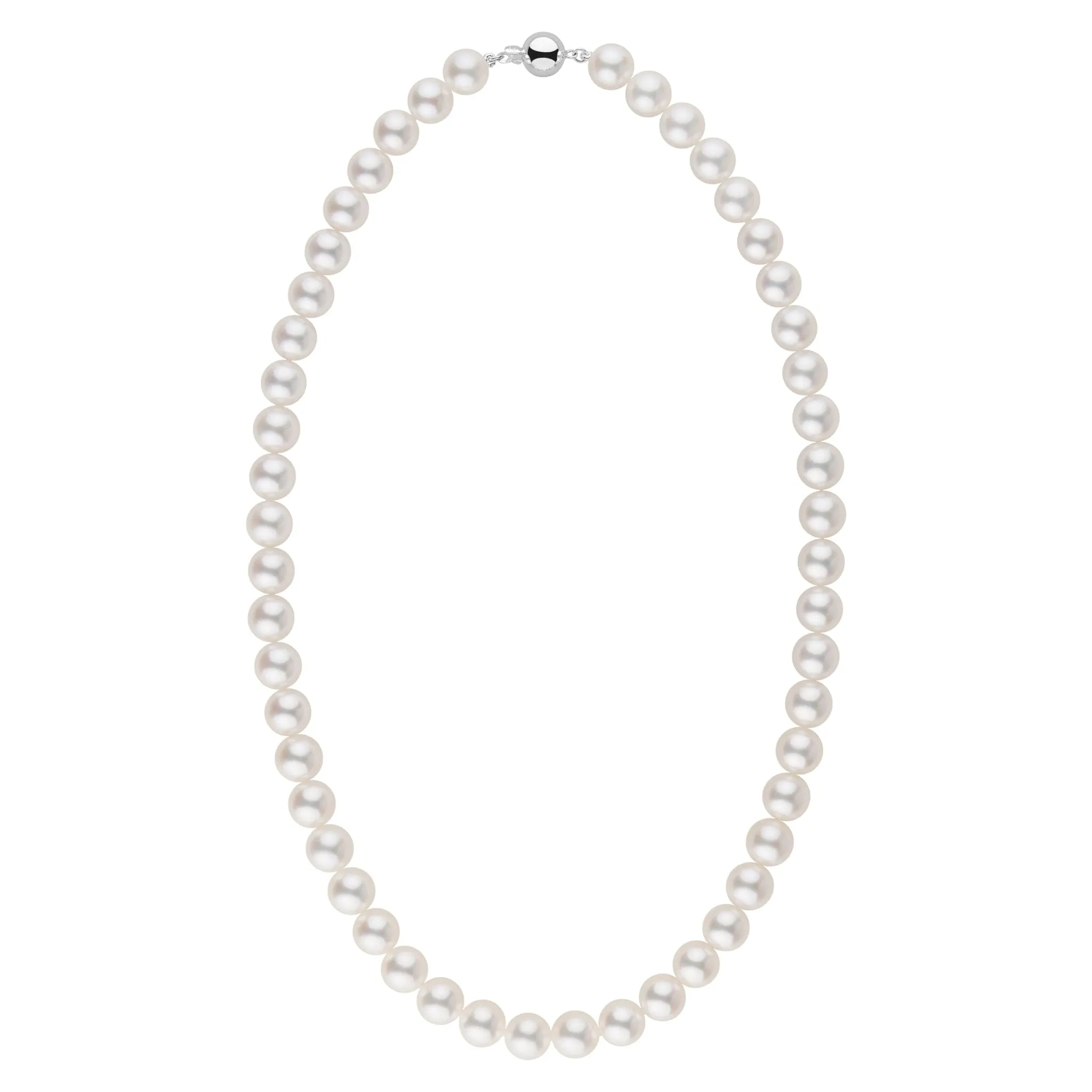 8.0-8.5 mm 18 Inch AAA Warm White Silver Tone Akoya Pearl Necklace