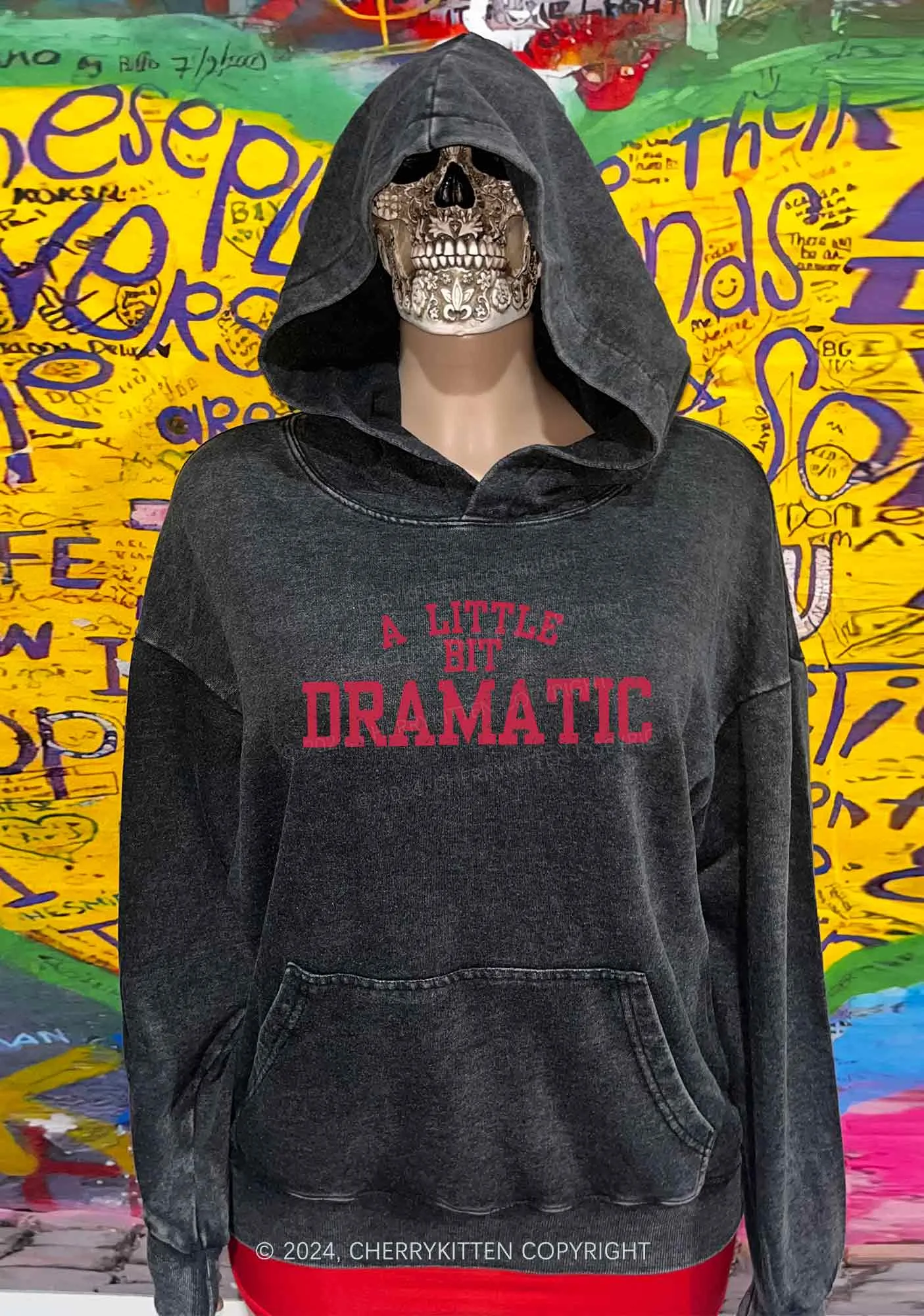 A Little Bit Dramatic Y2K Washed Hoodie Cherrykitten