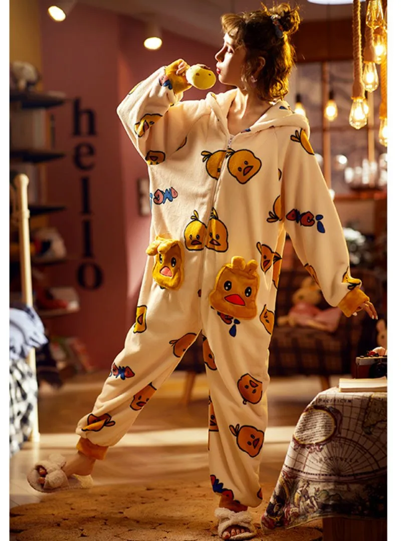 ADD VELVET PADDED CORAL WARM SUIT CAN WEAR CARTOONS