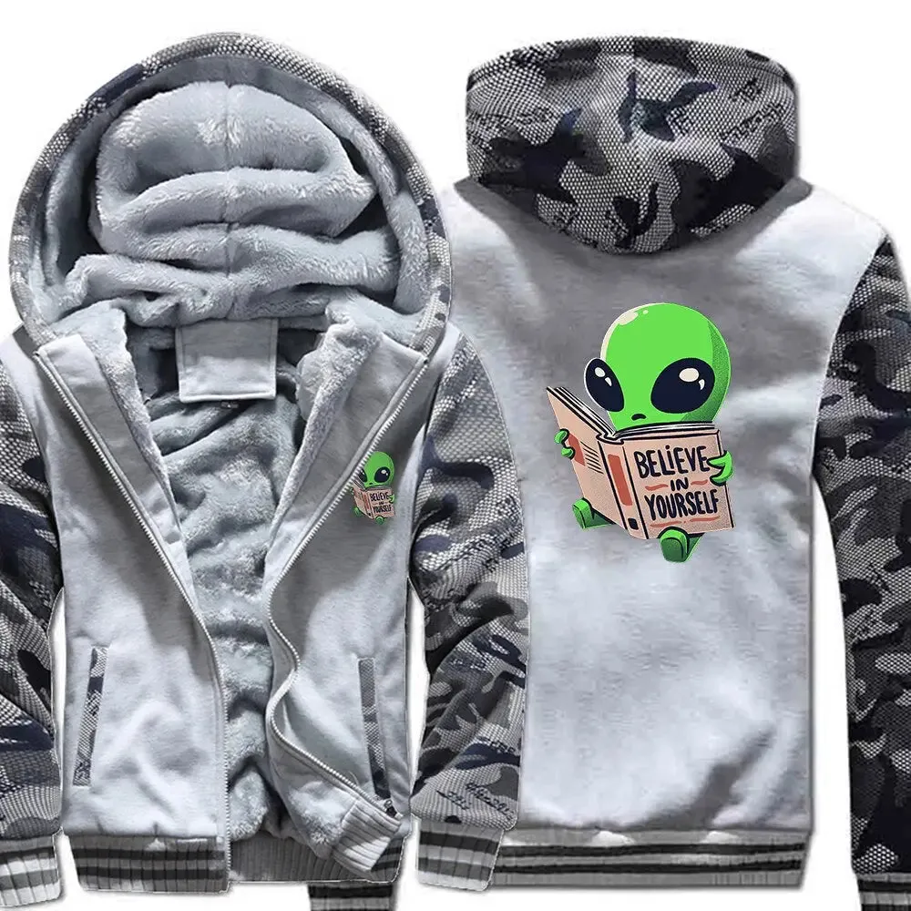 Alien reading a book Warm Two-tone Hoodies