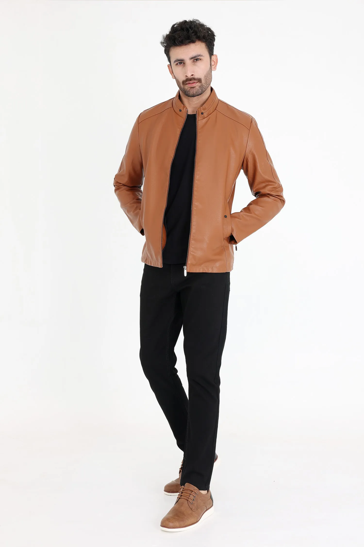 ALMAS URBAN LEATHER JACKET FOR MEN-CAMEL