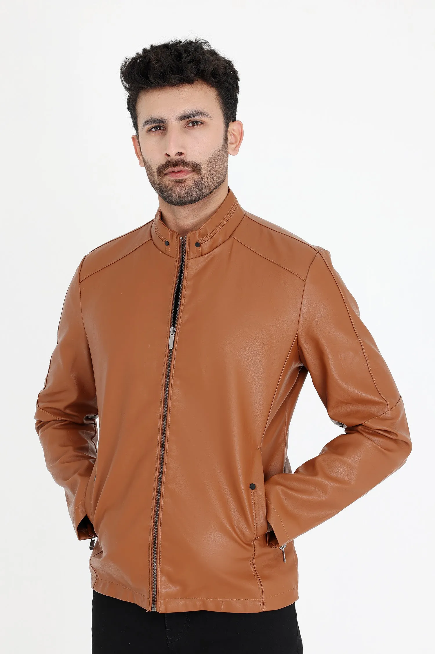 ALMAS URBAN LEATHER JACKET FOR MEN-CAMEL