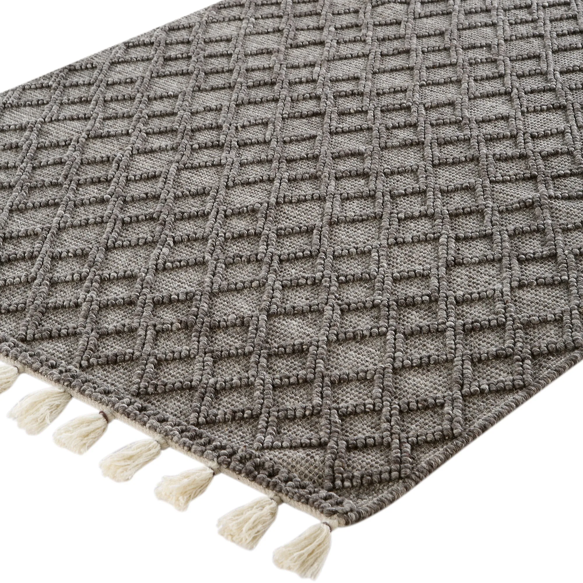 Avanti Handwoven Warm Grey Diamond Bobble Wool Rug