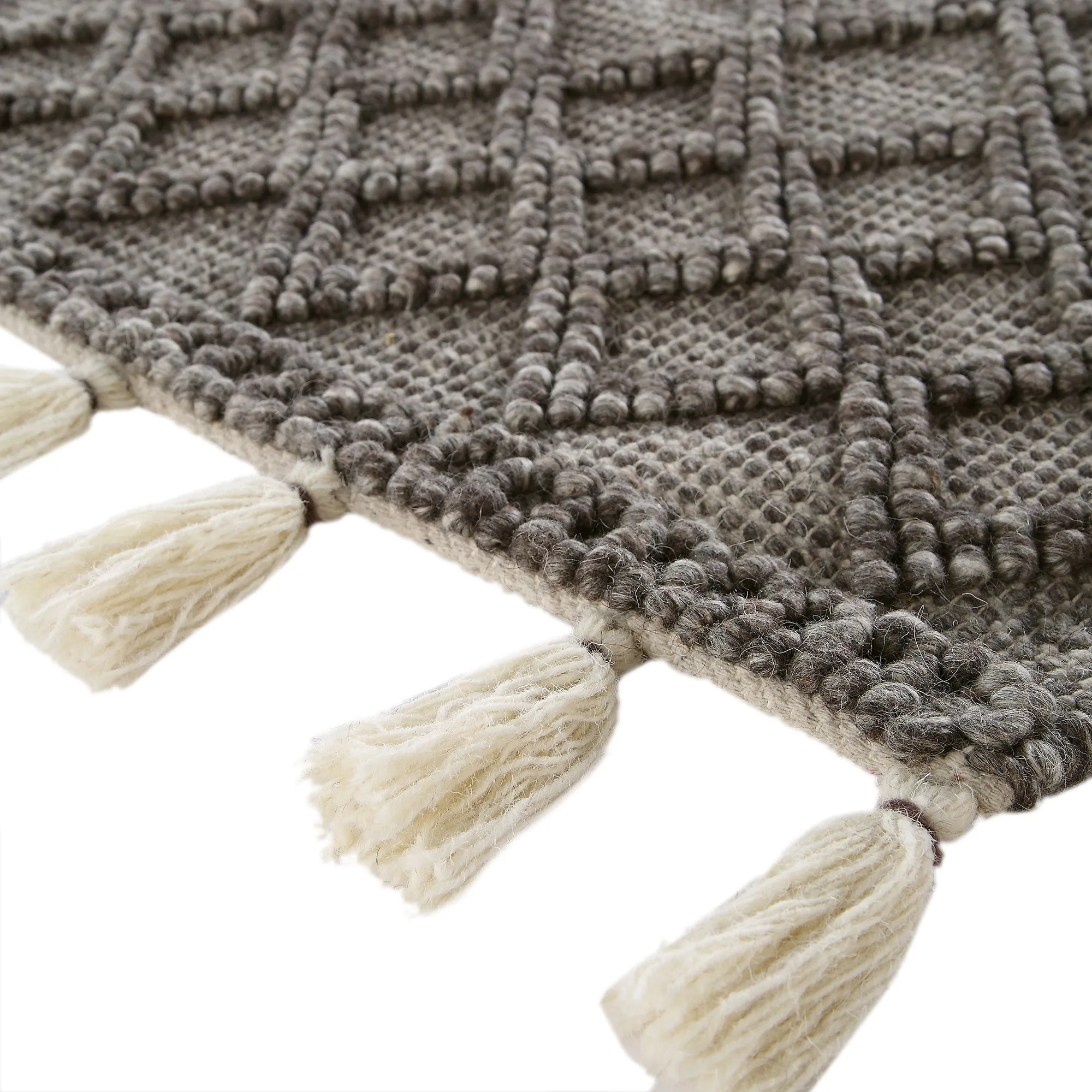 Avanti Handwoven Warm Grey Diamond Bobble Wool Rug