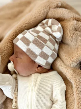 Baby's First Hat, Tan/Warm White Checkerboard