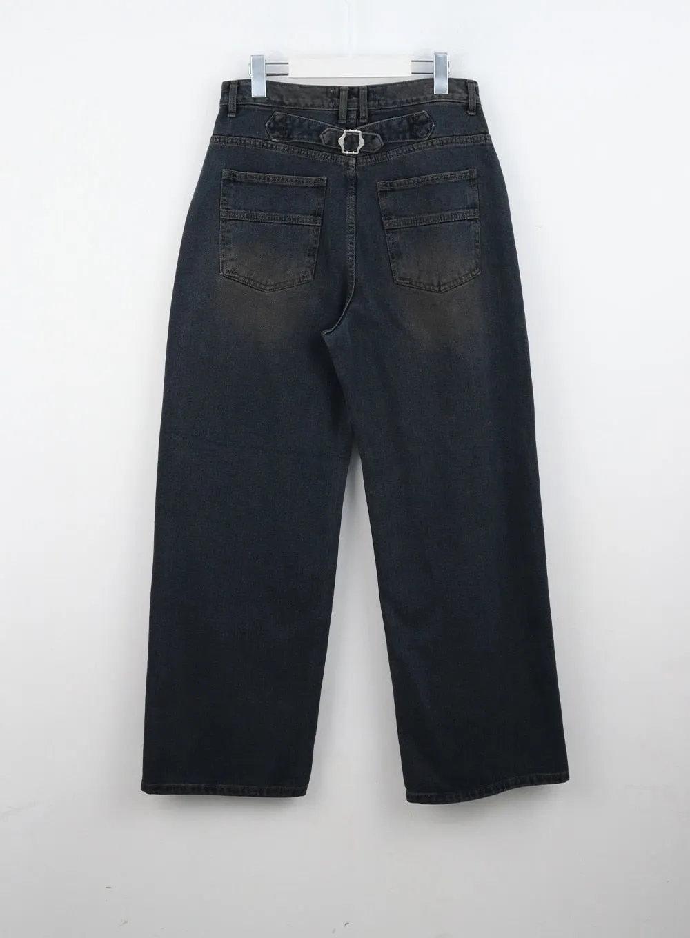 Back-Buckle Washed Wide Jeans CO323