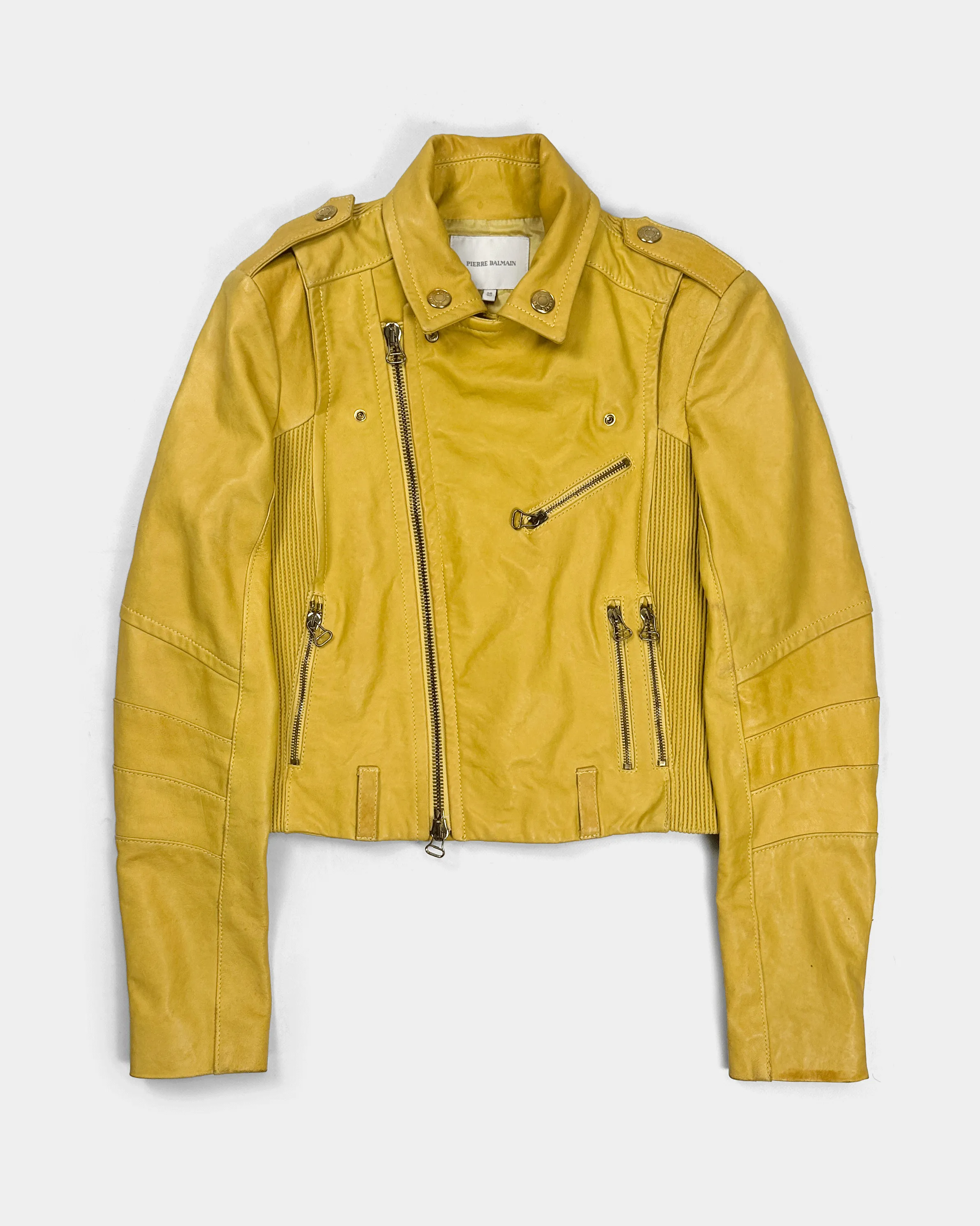 Balmain Yellow Biker Leather Jacket 1990's