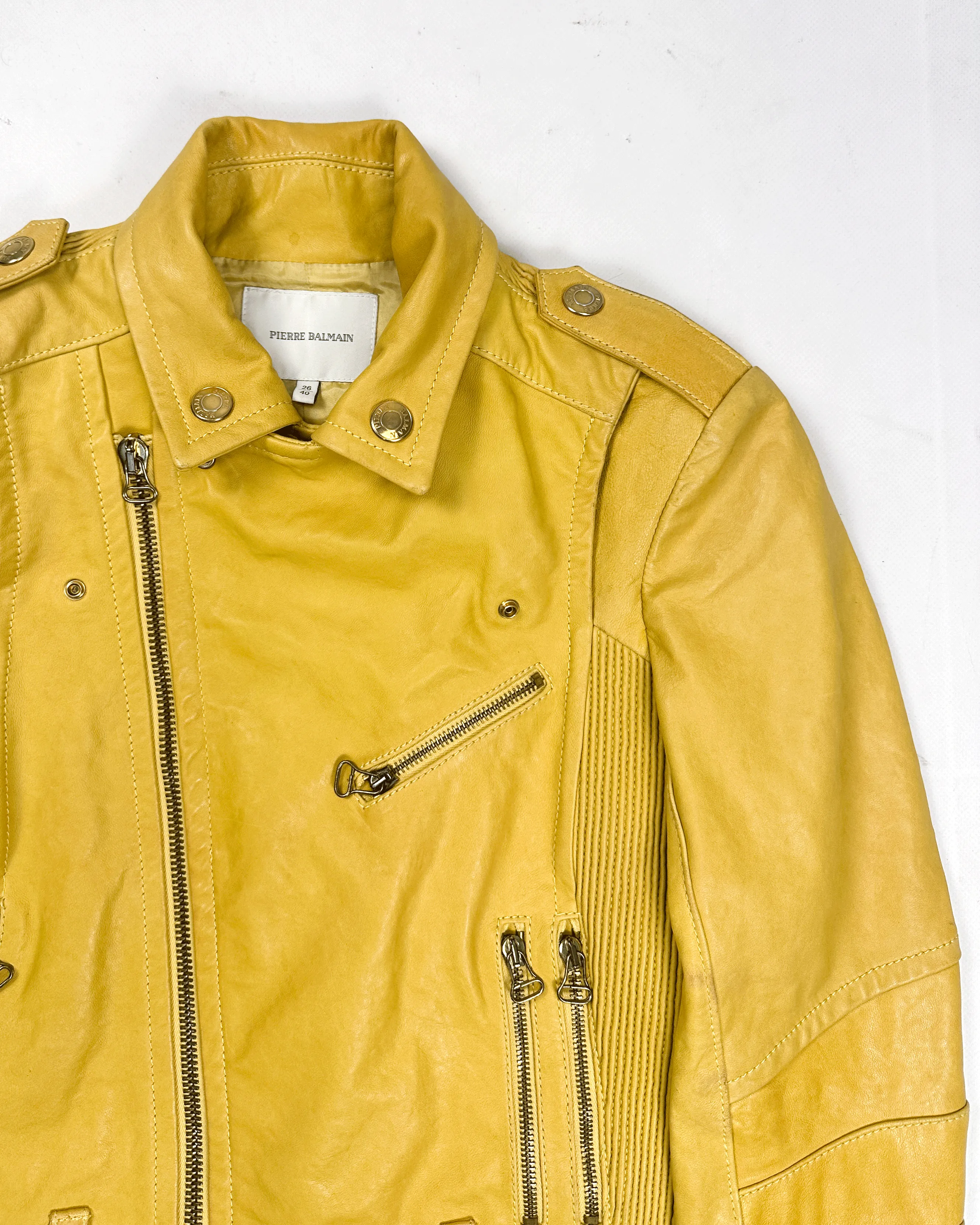 Balmain Yellow Biker Leather Jacket 1990's