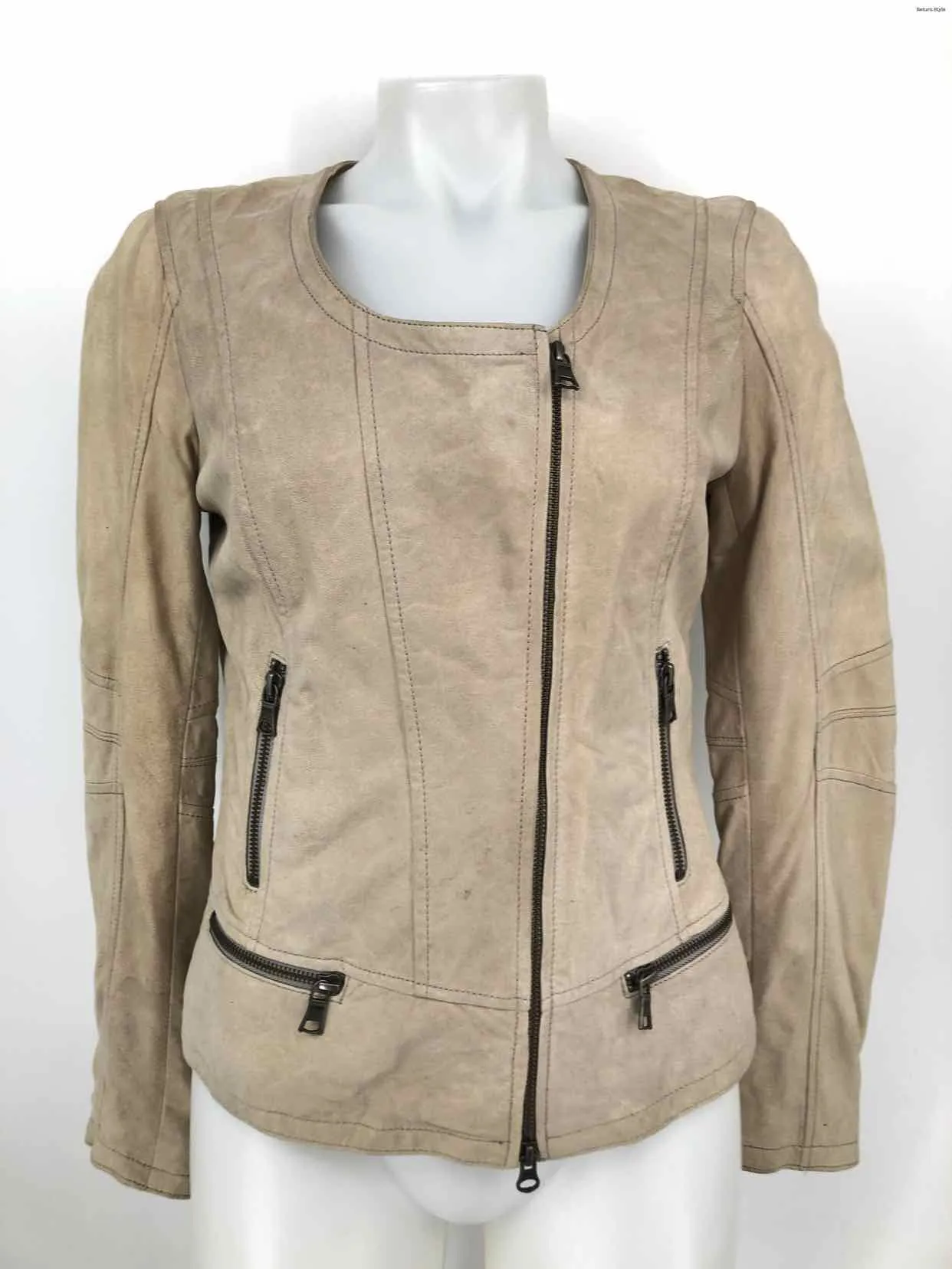 BANANA REPUBLIC Beige Leather Longsleeve Women Size SMALL (S) Jacket