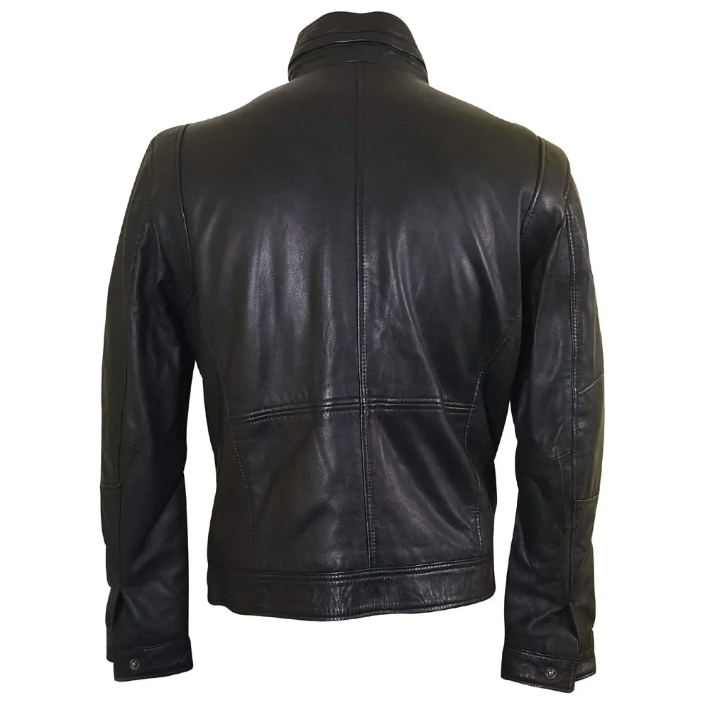 Benson zip up leather jacket with flap pockets