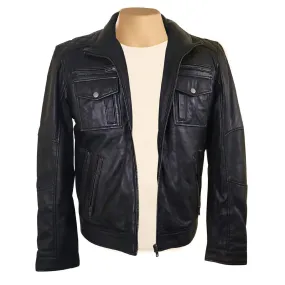 Benson zip up leather jacket with flap pockets