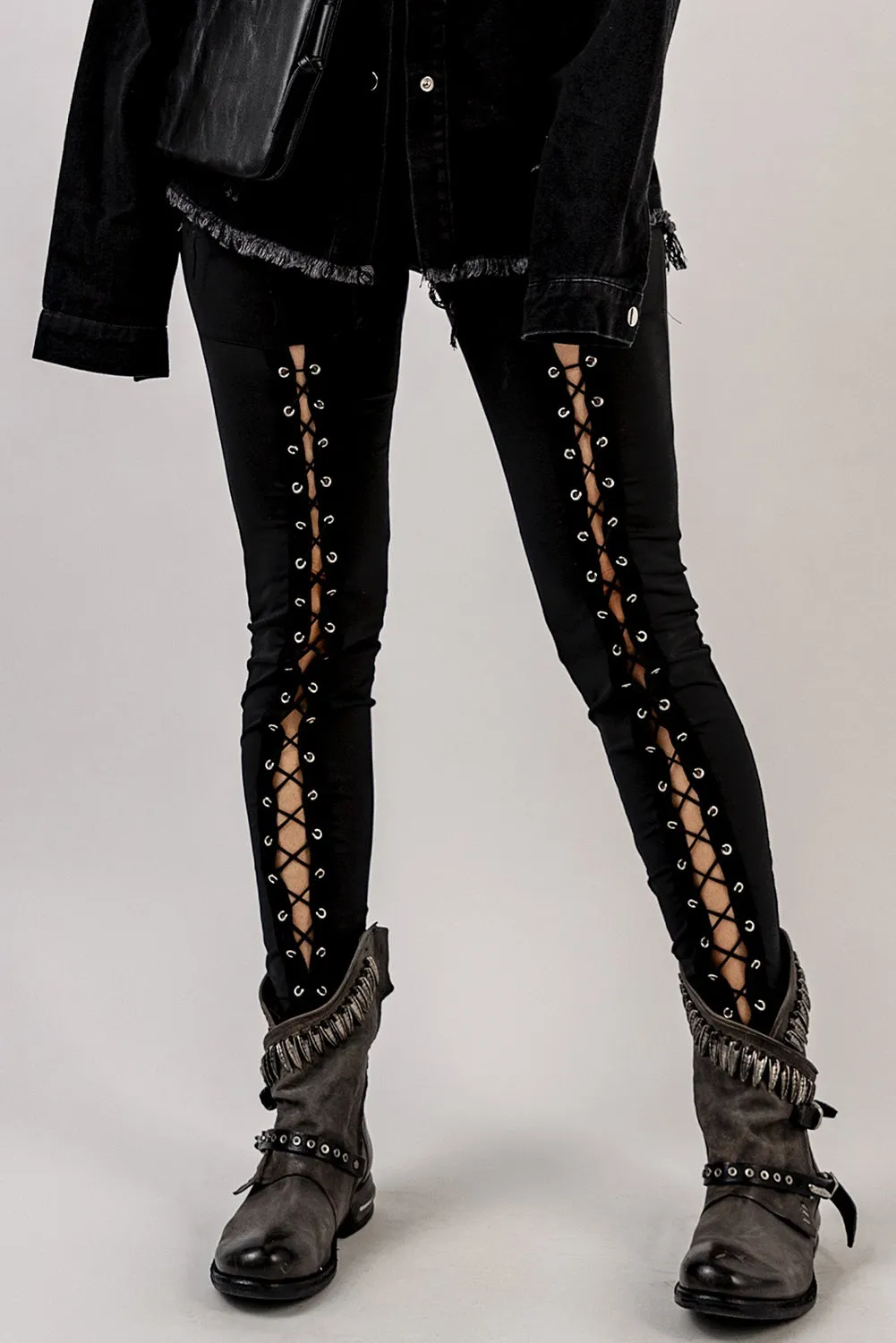 Black Front Lace Up Leggings