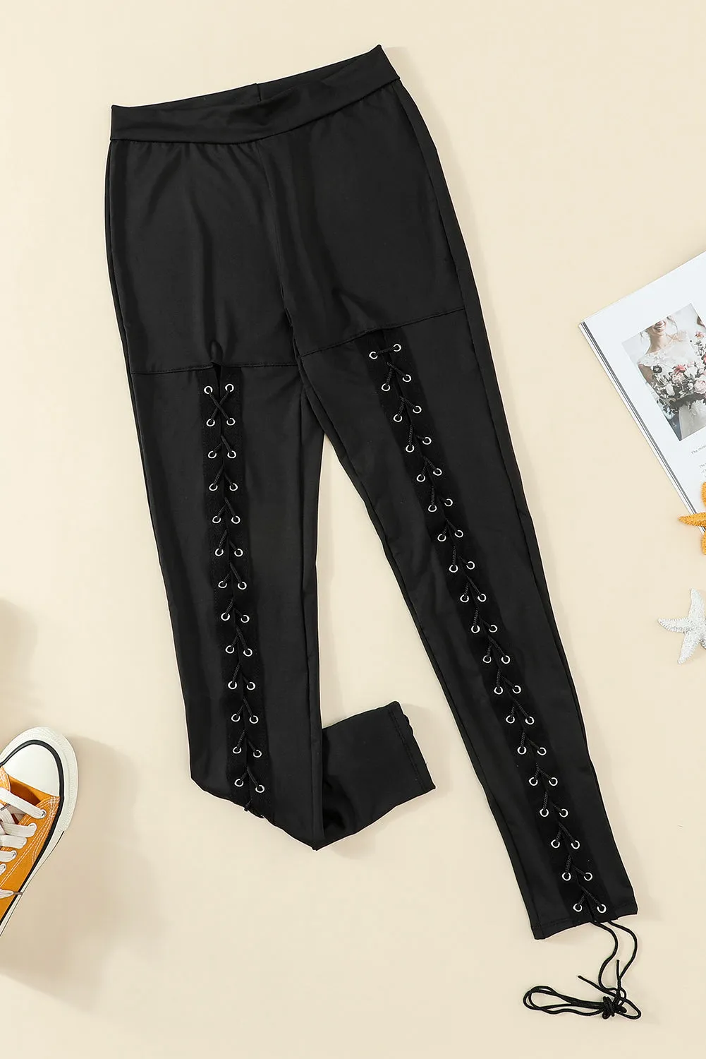 Black Front Lace Up Leggings