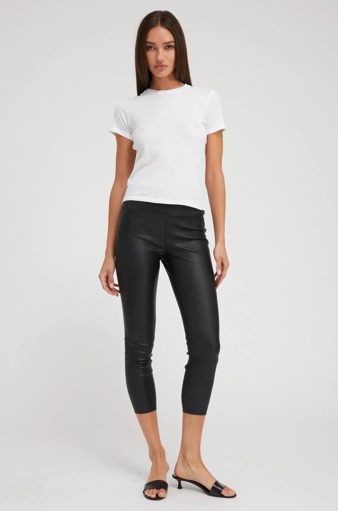 Black Leather Crop Leggings