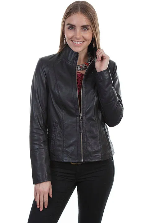 Black Leather Zip Front Jacket at Bourbon Cowgirl