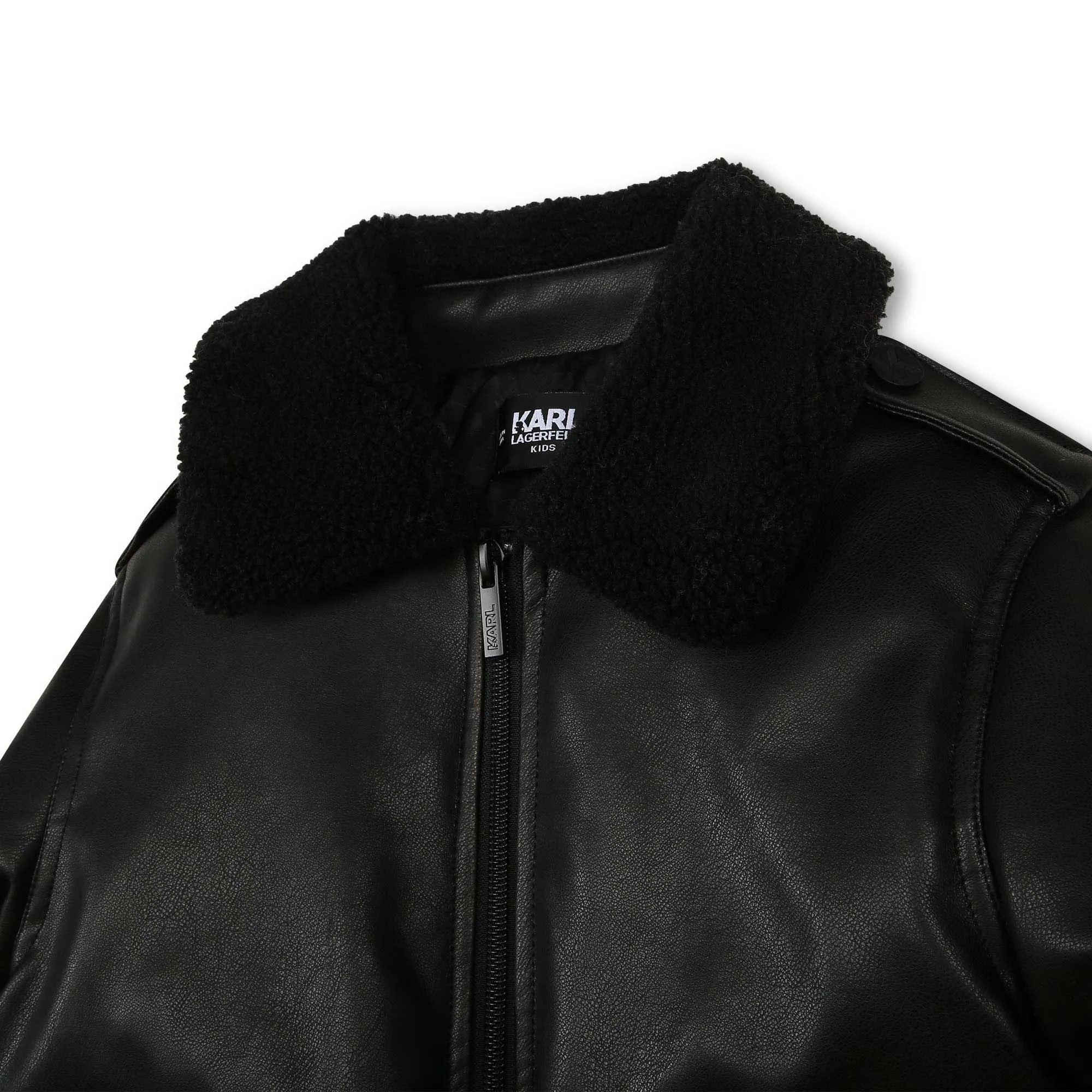 Black Sherpa Collared Aviator Pleather Jacket