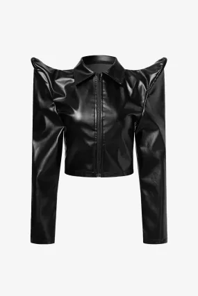 Black Shoulder Pad Leather Jacket