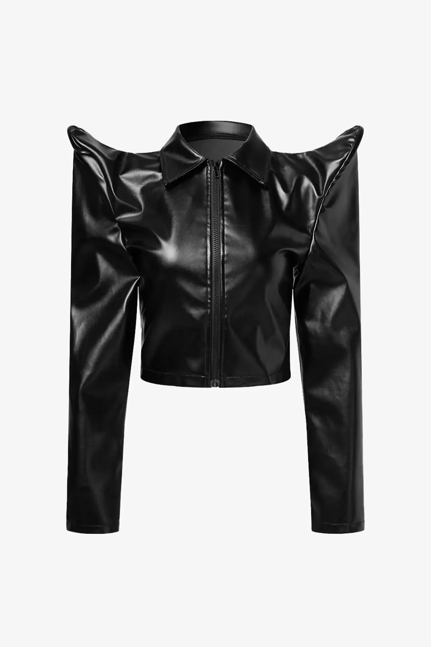 Black Shoulder Pad Leather Jacket