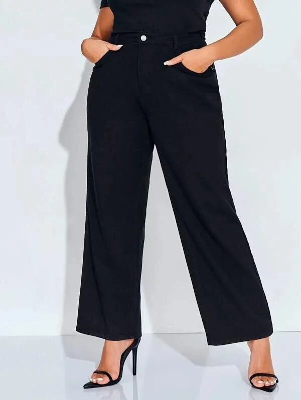 Black Wide Leg High Waist Plus Size Jeans