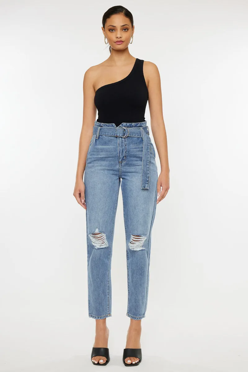 Blossom Ultra High Rise Belted Mom Jeans