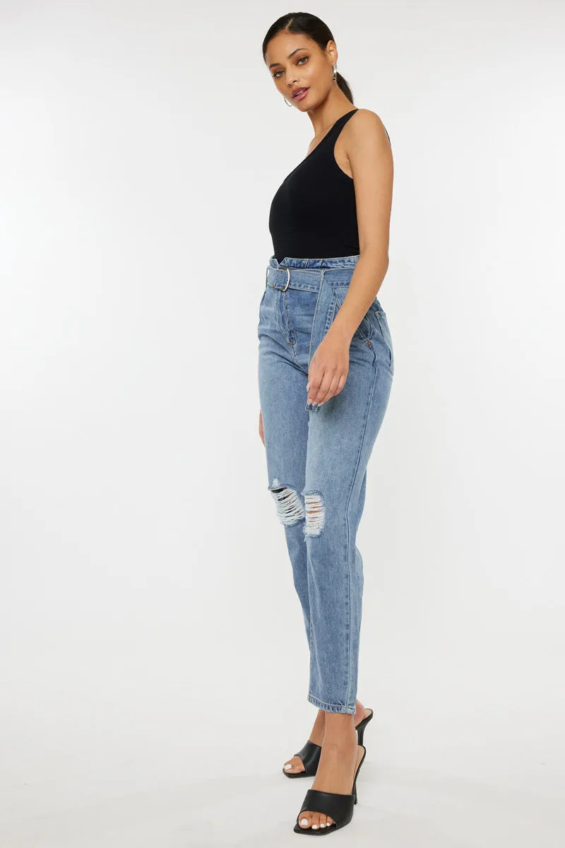 Blossom Ultra High Rise Belted Mom Jeans