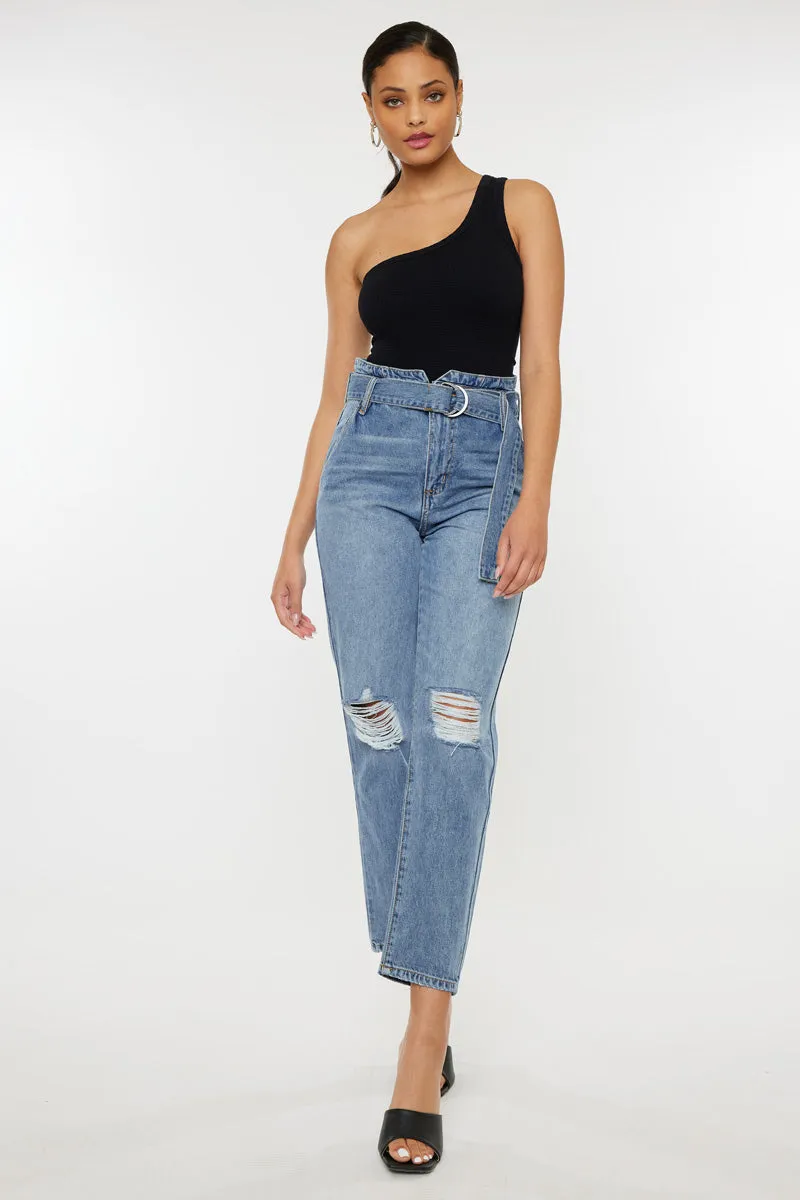 Blossom Ultra High Rise Belted Mom Jeans