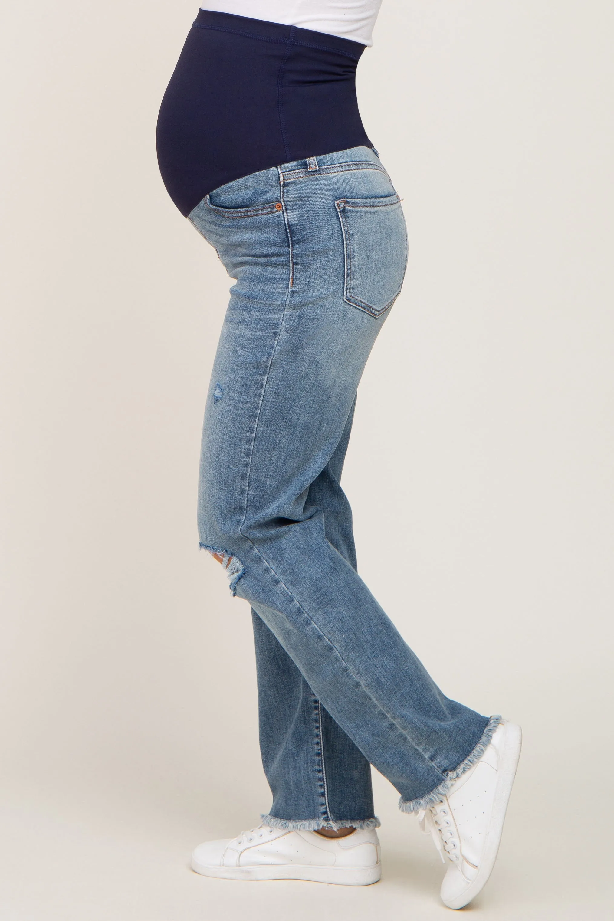 Blue Open Knee Maternity Straight Leg Jeans