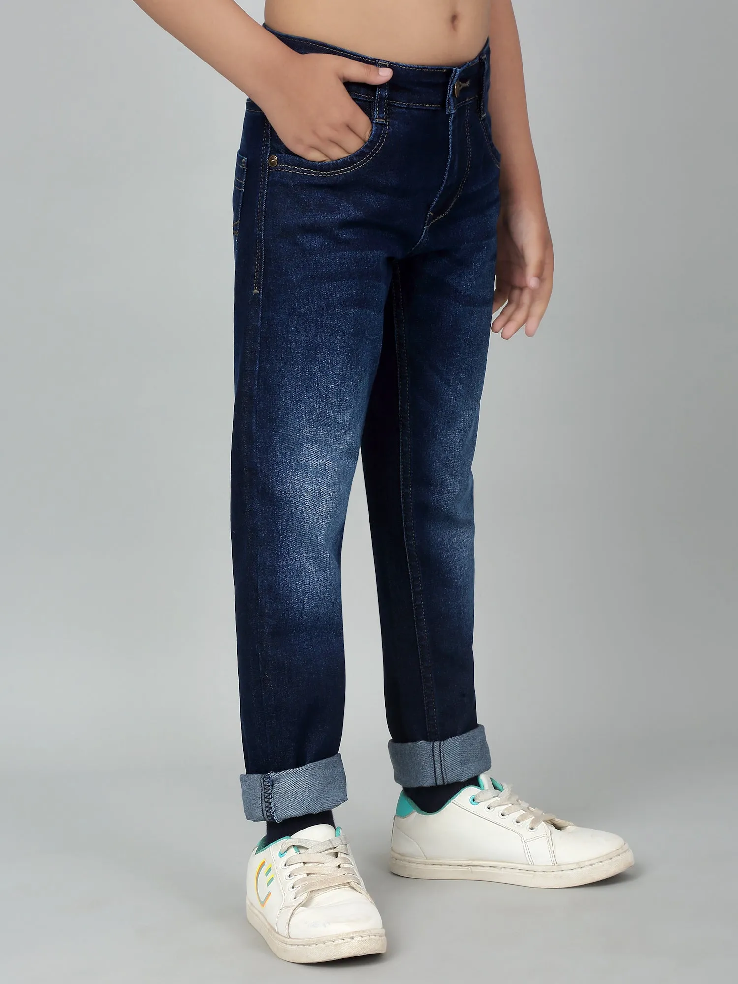 Cantabil Boy's Dark Blue Solid Stretchable Jeans