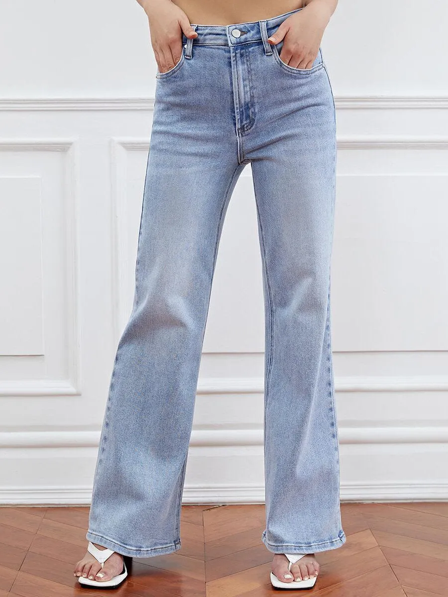 Casual Plain Pocket Straight Leg Jeans