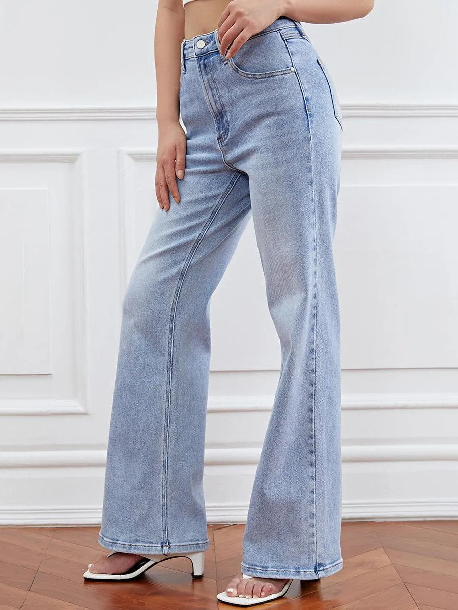 Casual Plain Pocket Straight Leg Jeans