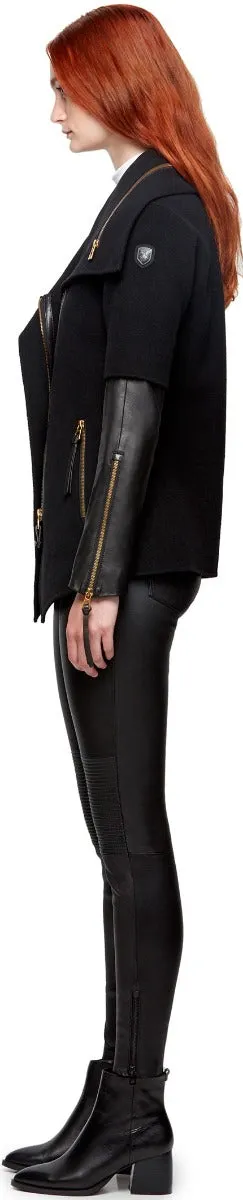 CECE S DOUBLE FACE WOOL JACKET WITH LEATHER SLEEVES