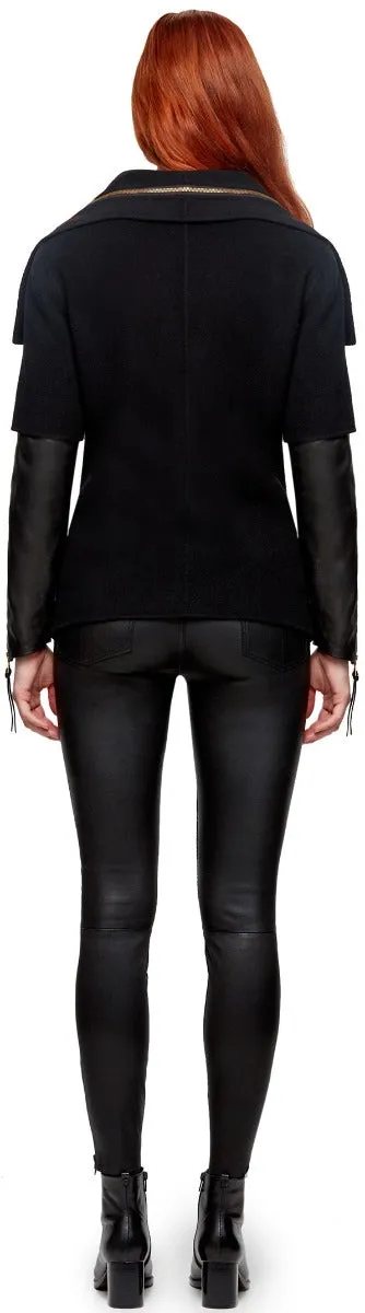 CECE S DOUBLE FACE WOOL JACKET WITH LEATHER SLEEVES