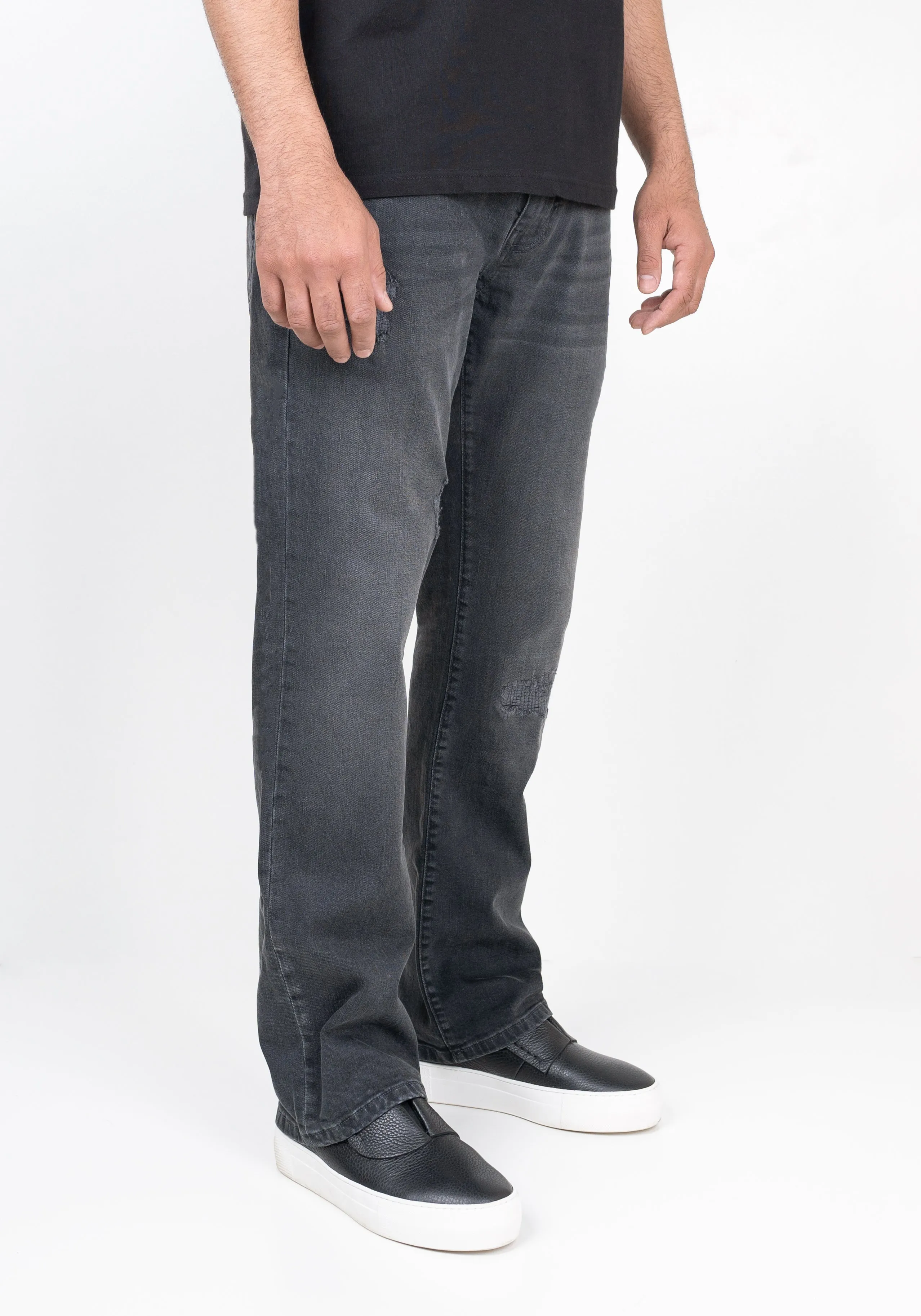 Charcoal Grey Rip & Repair Straight Fit Jeans - Clay