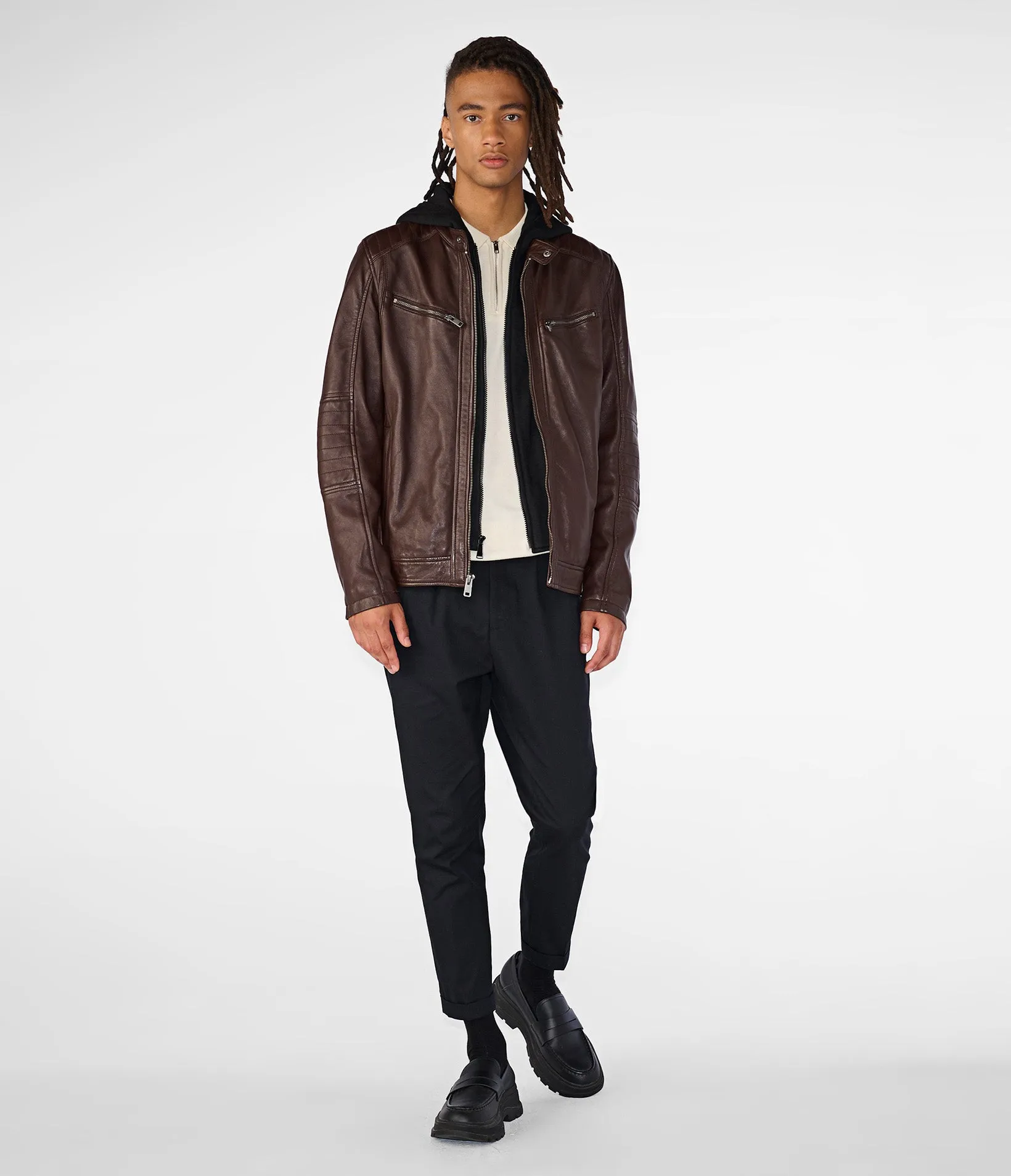 Cooper Leather Jacket With Removable Hood