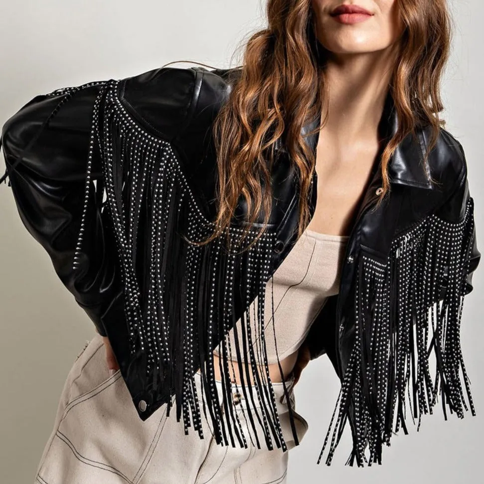 Country Sweetheart Studded Fringe Leather Jacket