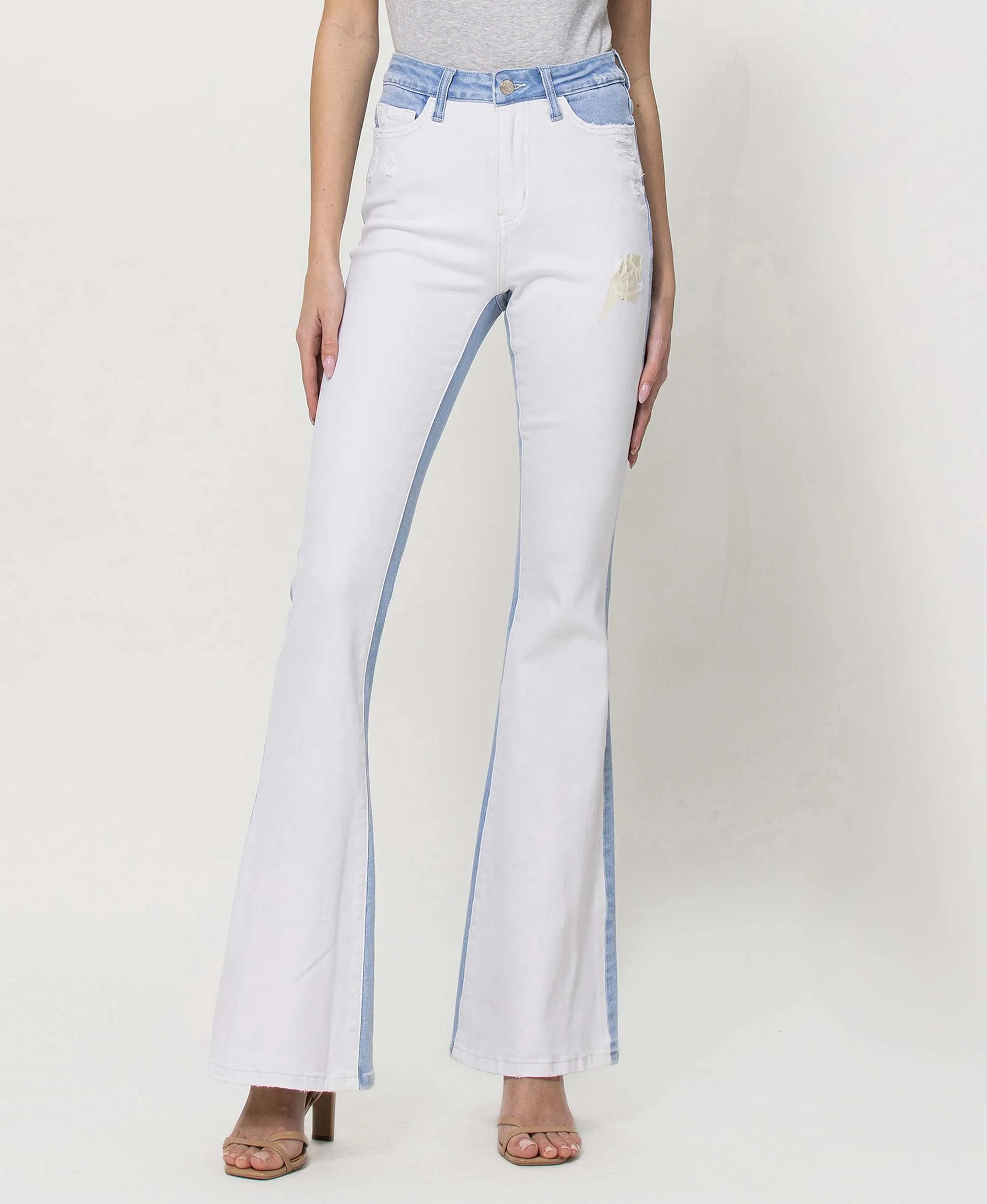 Dazzling - High Rise Color Block Flare Jeans