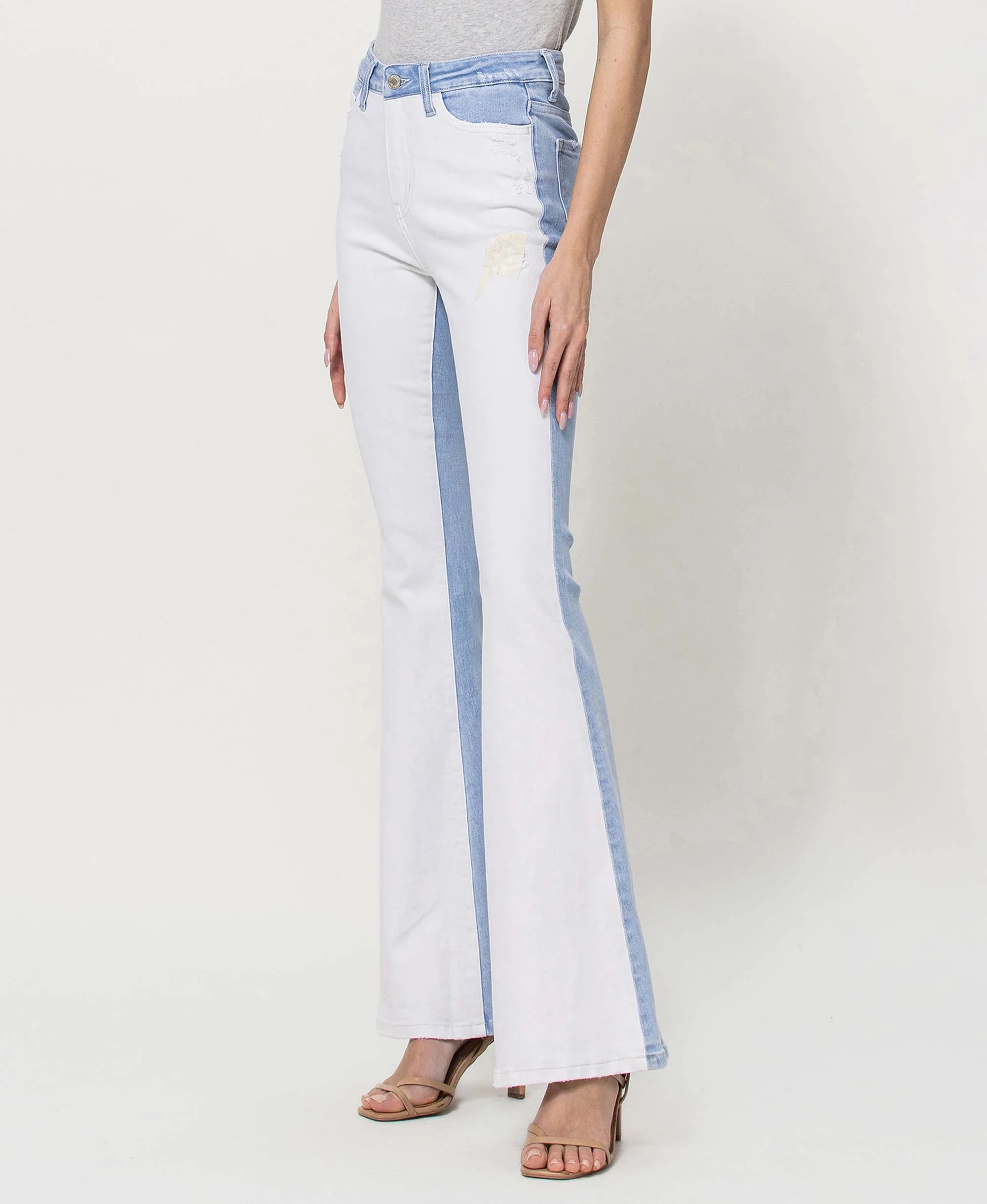 Dazzling - High Rise Color Block Flare Jeans