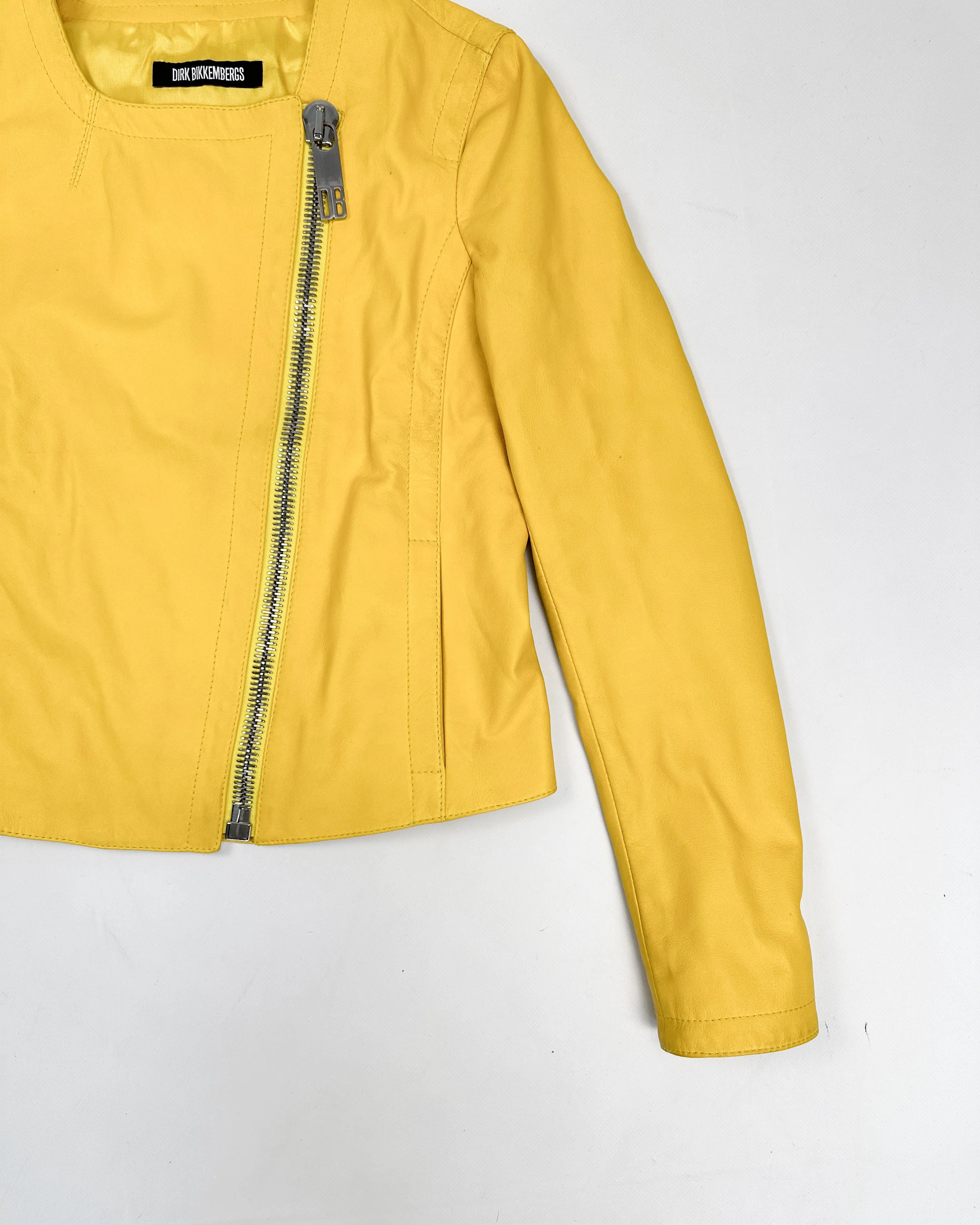 Dirk Bikkembergs Off Centered Zip Yellow Leather Jacket 2000's