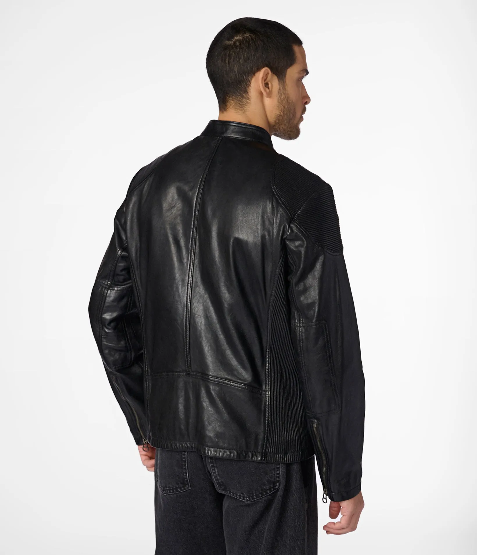 Drew Genuine Leather Jacket With Accordian Shoulder