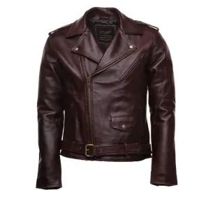 Elliot oxblood biker leather jacket with waist belt