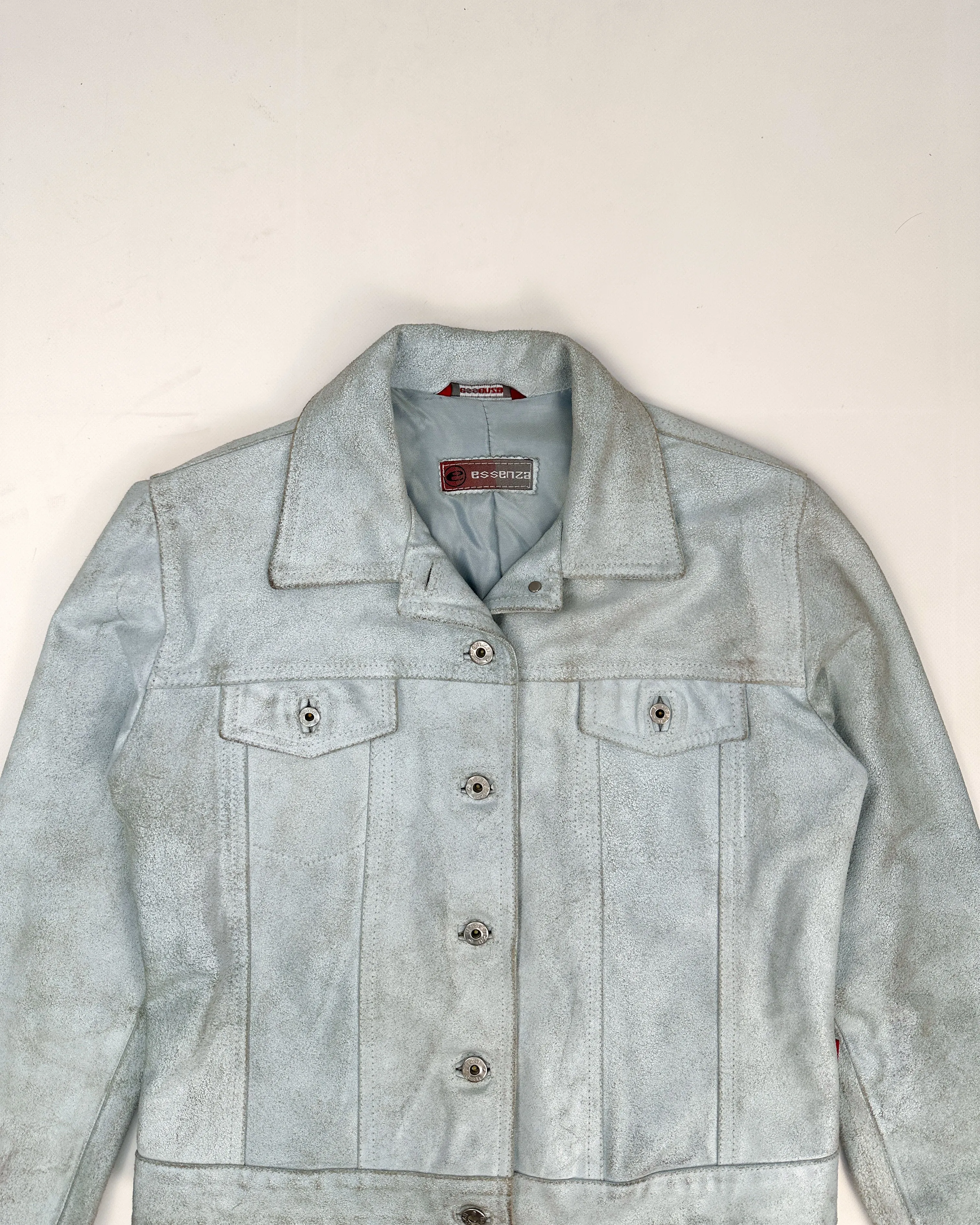 Essenza Baby Blue Cracked Leather Jacket 1990's