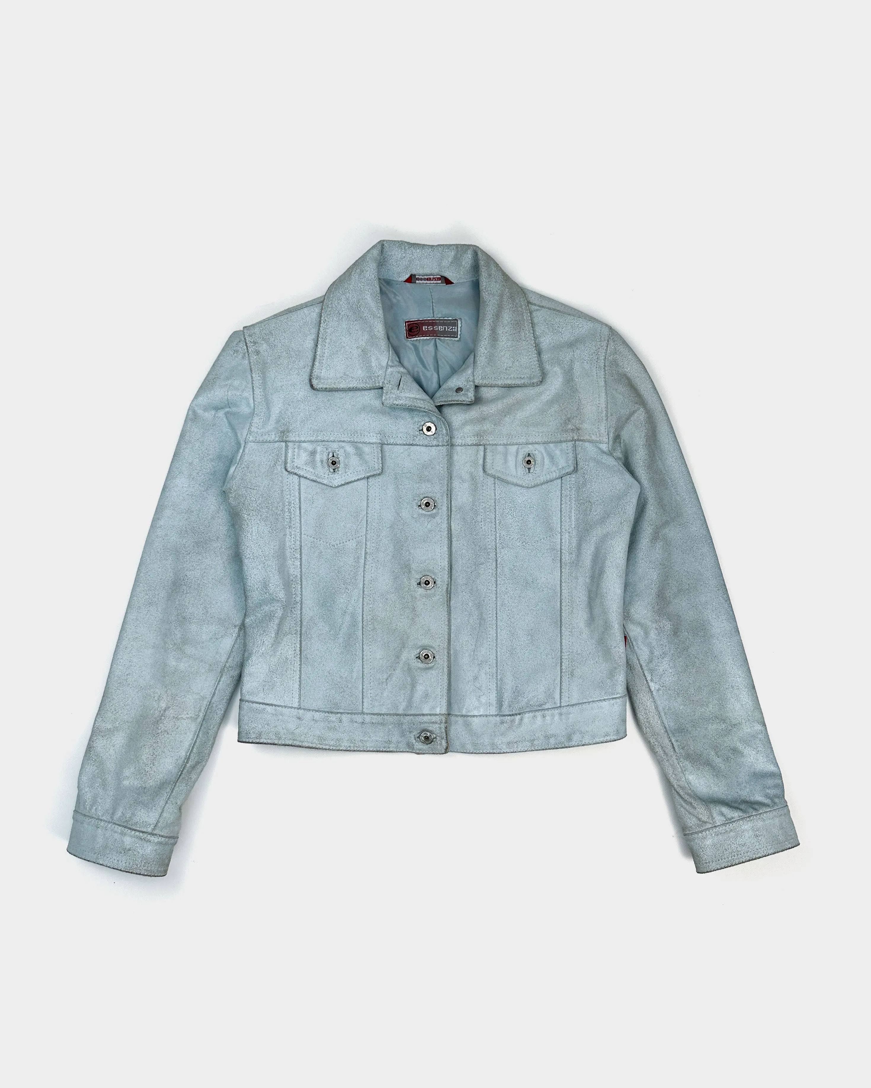 Essenza Baby Blue Cracked Leather Jacket 1990's