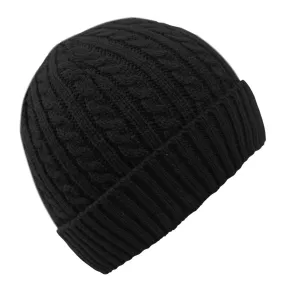 Fashionable Unisex Thick Warm Twisted Cable Knit Winter Beanie Cap Hat Black