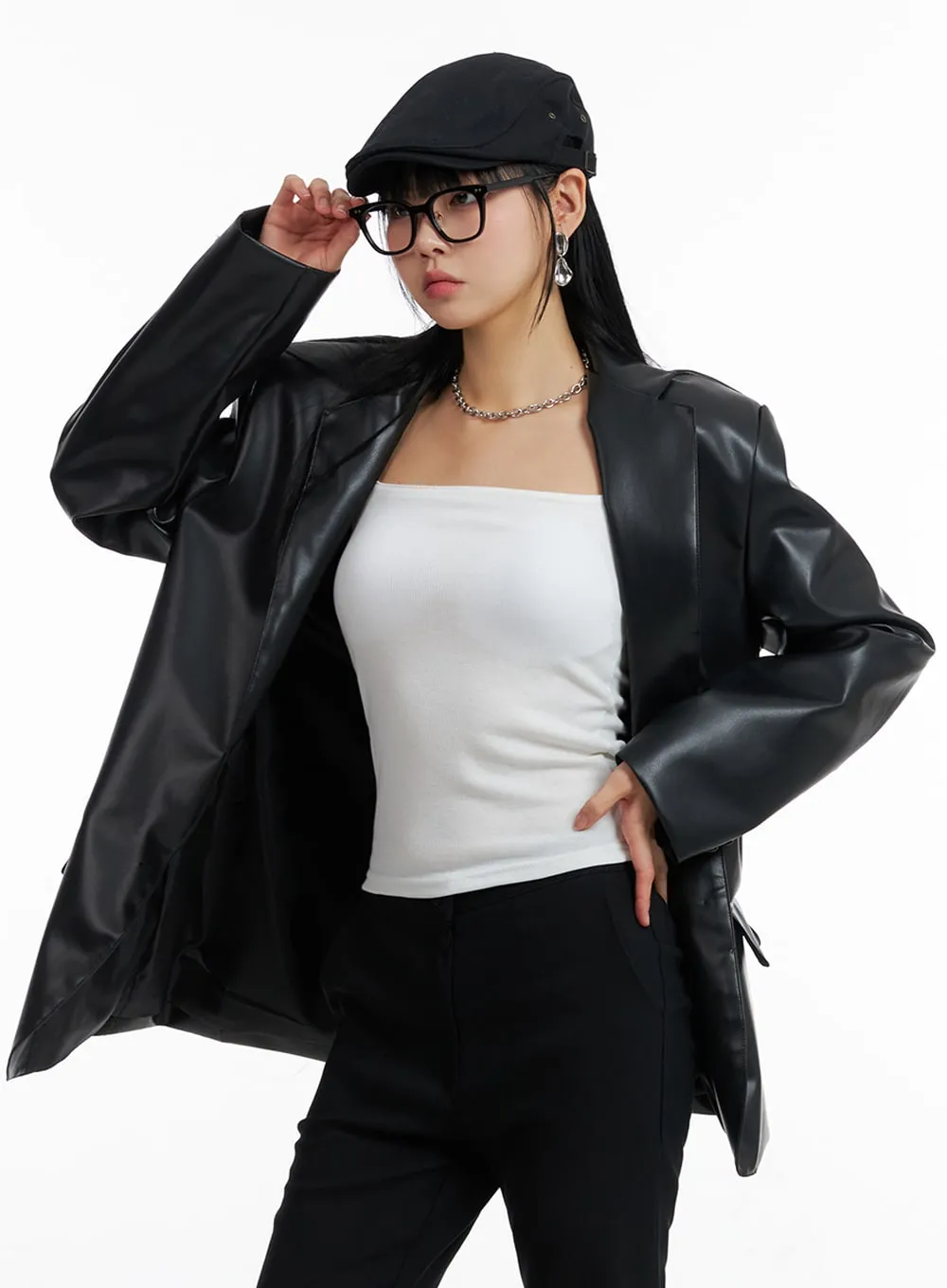 Faux Leather Polo Biker Jacket IF402