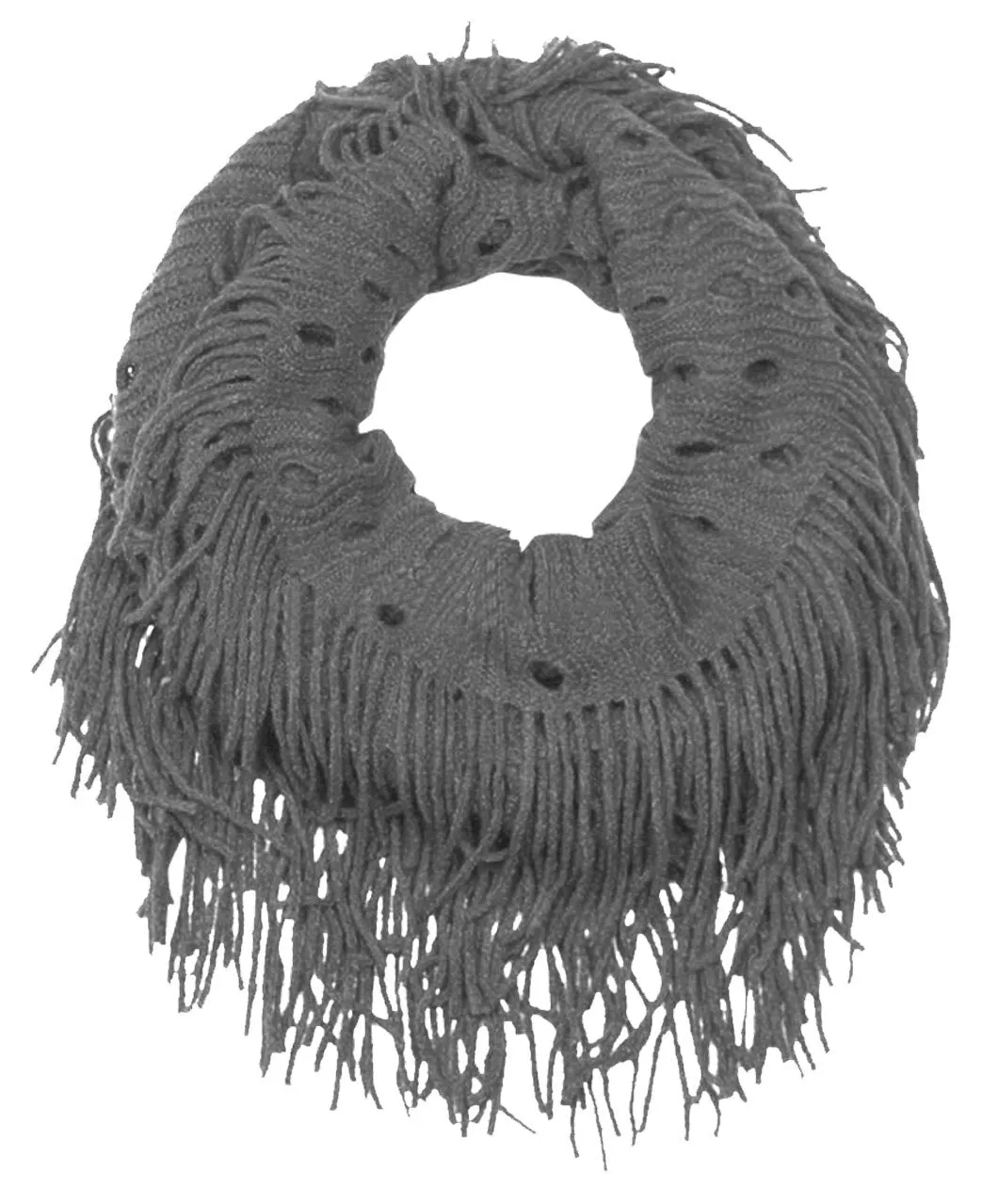 Gray Peach Couture Warm Bohemian Crochet Hand Knitted Fringe Infinity Loop Scarf Wrap